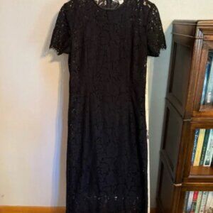 Diane Von Furstenberg Carly Black Lace Midi Dress Size 10
